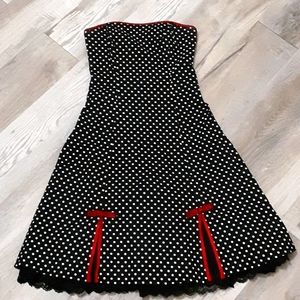 50s Vintage Polka Dotted Strapless Black Dress